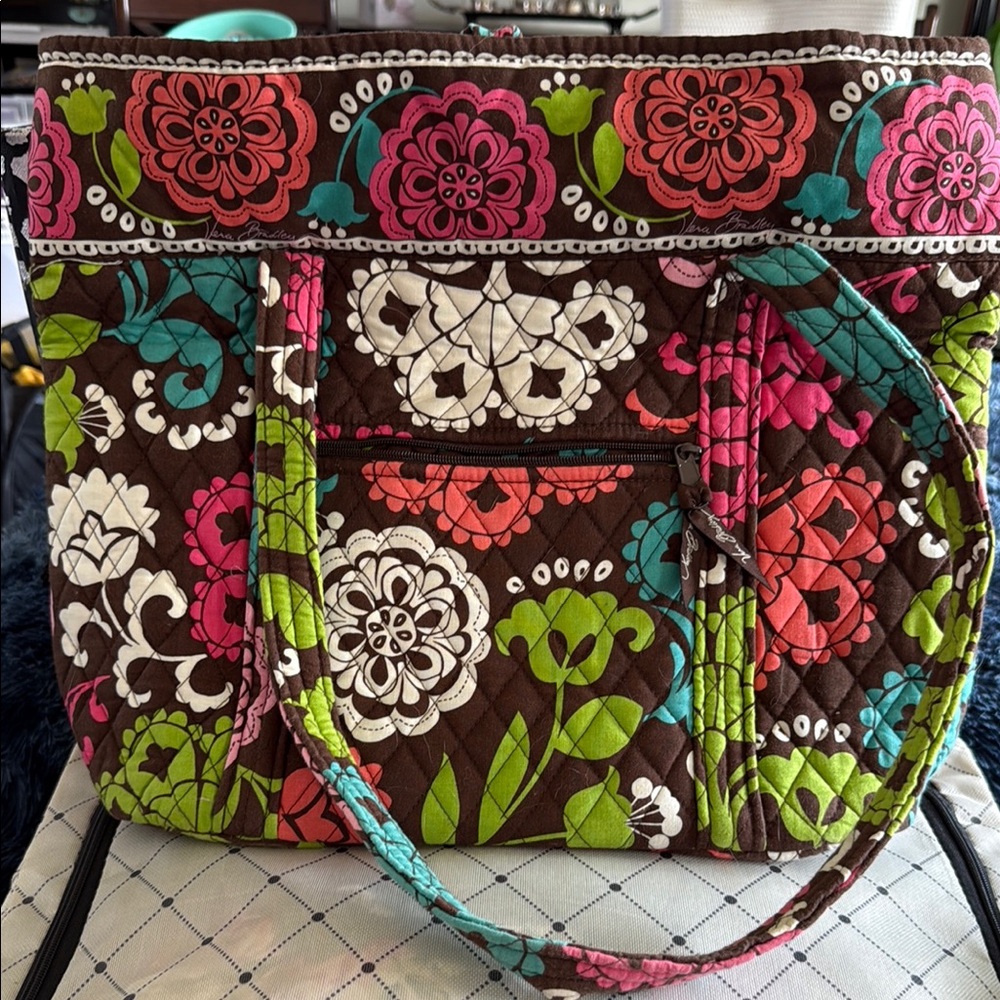 Vera Bradley Brown and Pink Quilted Tote Bag